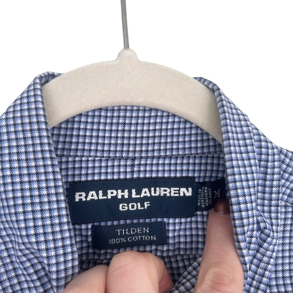 Ralph Lauren Golf Mens Blue Gingham Button Down Embroidered Crest Old Money M